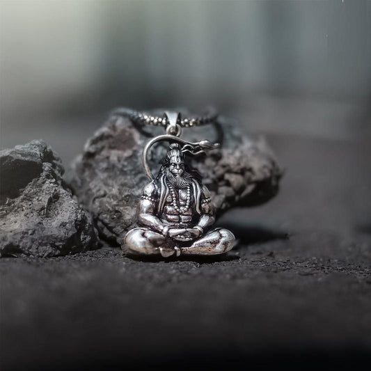 🚩Divine Hanuman Premium  oxidise silver☀️ Locket With Chain - Power, Protection & Peace🚩